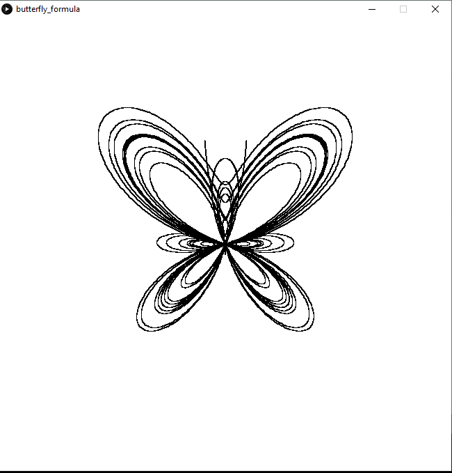 The image output of a programming code that runs the butterfly curve formula.